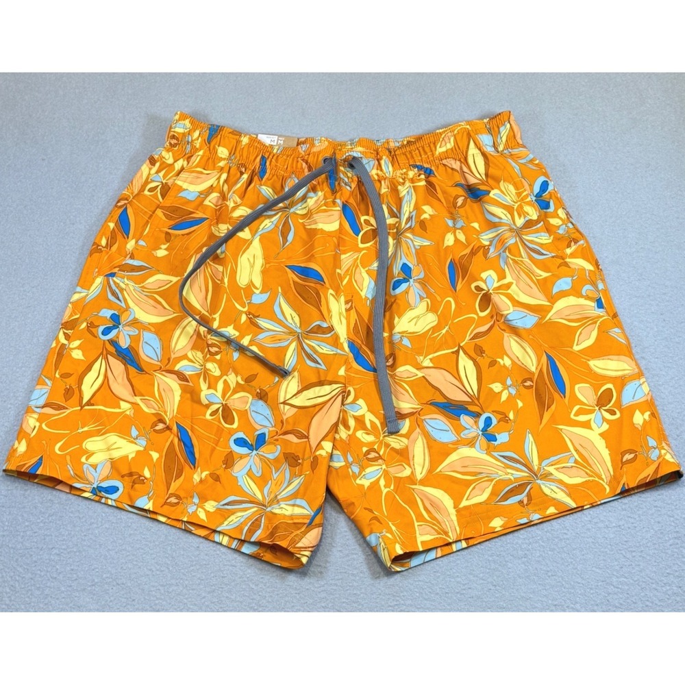 PRANA Plunge Short Men's Medium Floral Tropical Swim Trunks Orange 6" Inseam NWT